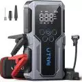 UTRAI portable car jump starter and air compressor device,   equipped with digital display,   multiple nozzles,   and jumper cables