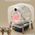 Automated cat litter box with red safety lasers and TUV Rheinland Safe for Pets certification