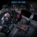 Instructional image showing how to use a vehicle jump starter with a diagram of car battery connections