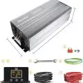 Complete setup of Jecatty 5000W Pure Sine Wave Power Inverter including fuses, remote control, cables, and accessories