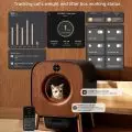 PAWBBY Smart Litter Box showcasing cat inside, interactive app interfaces for health tracking