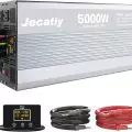 5000 watt pure sine inverter displaying input DC24V and output AC110V with accessories including remote control