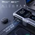 Fast-charging power bank with 18W output charging a smartphone,   suitable for game consoles,   phones,   tablets,   earphones,   drones,   smartwatches,   and cameras