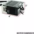 A 4x4x2 inch electronically labeled motor with metal casing and ventilation slots