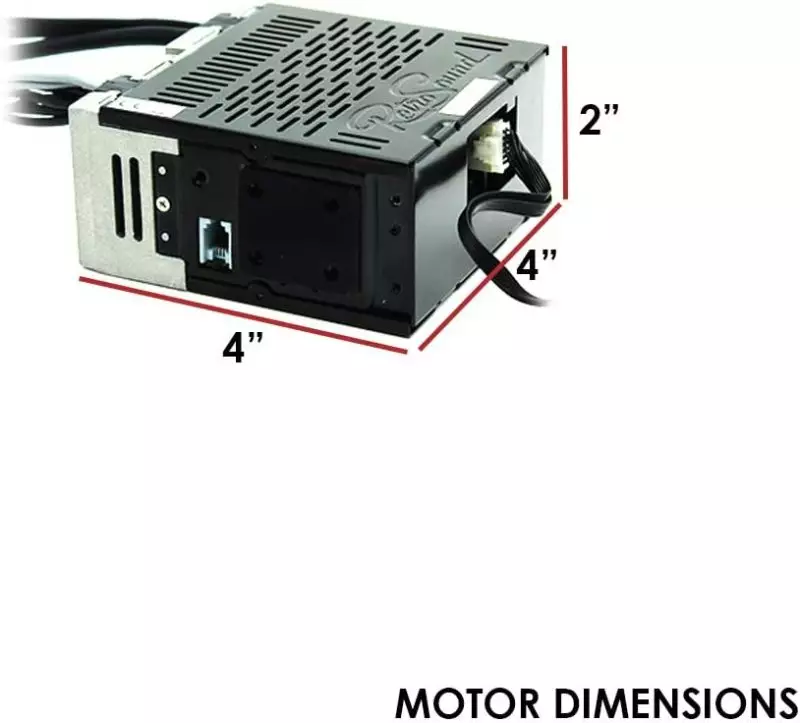 Compact 4x4x2 Inch Motor with Ventilated Metal Casing A 4x4x2 inch electronically labeled motor with metal casing and ventilation slots
