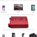 Red BESTEK 500W power inverter with compatibility for devices like smartphones,   laptops,   tablets,   MP3 players,   audio devices,   razors,   and cameras