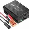 600W power inverter with two outlets and USB ports,   includes cables and clamps for car battery connection