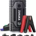 ZUKAKA portable car jump starter featuring red and black jumper cables and an integrated compass,   compatible with trucks,   SUVs,   cars,   and motorcycles