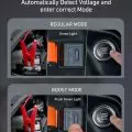 Instructional graphic showing how to connect and use a car battery jump starter in both regular and boost modes