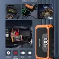 AstroAI 8-in-1 jump starter showing car jump start, phone charging, flashlight, and emergency features