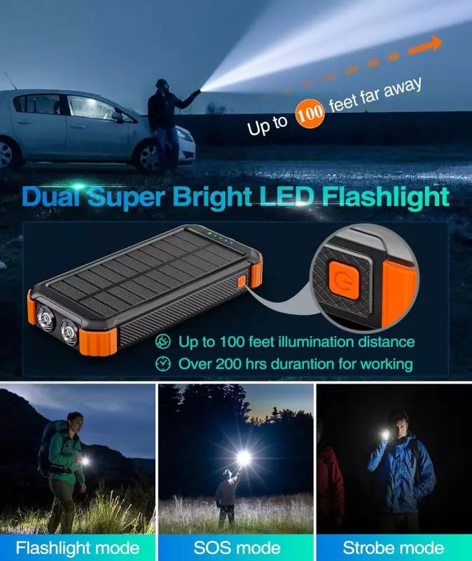 High-Performance Dual LED Flashlight – Illuminate Up to 100 Feet Person using a super bright dual LED flashlight with 100 feet illumination, featuring multiple modes including SOS and Strobe