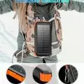 Person with backpack featuring a solar-powered device,   showcasing a rubber cover,   anti-slip design,   and carabiner attachment