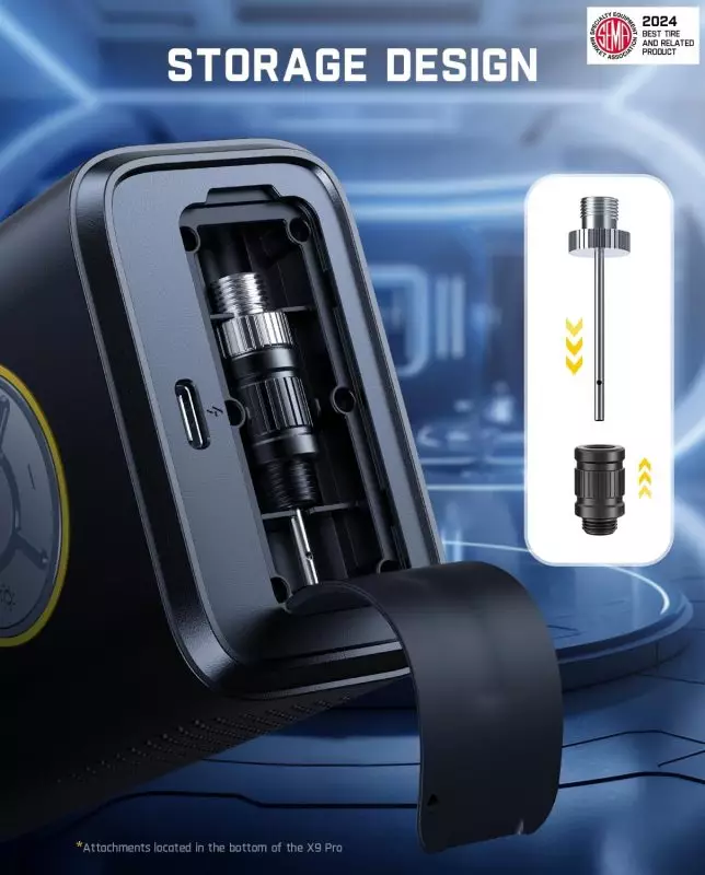 Innovative Storage Design of X9 Pro Wins SEMA 2024 Best Product Award Close-up view of X9 Pro storage compartment showcasing accessory storage and SEMA 2024 award label