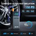Portable cordless tire inflator with digital display for cars,   motorcycles,   bicycles,   and balls,   capable of inflating up to 150 PSI