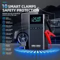Multifunctional car device combining a 3500A jump starter and 150 PSI air compressor with smart clamps for enhanced safety and maintenance.