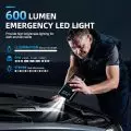 600 lumen emergency LED light with three modes - illumination,   SOS,   and strobe - used for engine compartment lighting during night-time car repairs