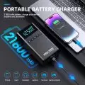 Multi-functional portable battery charger with 21800mAh capacity featuring a jump starter,   air compressor,   and support for charging phones,   laptops,   and other devices